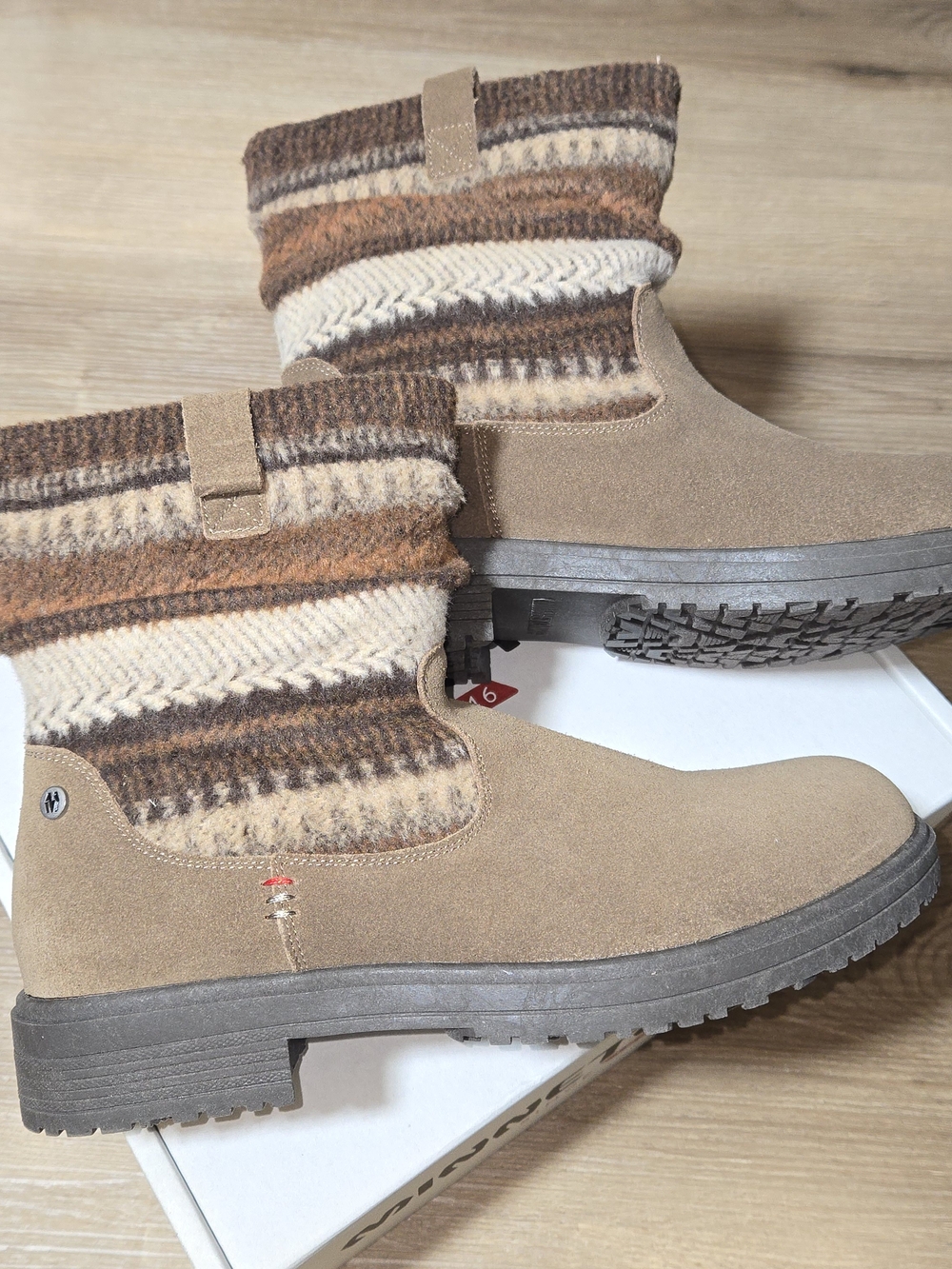 Minnetonka Joli Tan Suede Wool-Trim Pull-On Winter Boots